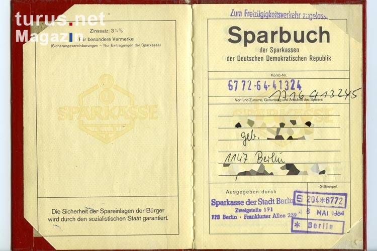 Sparbuch der Sparkassen der DDR, 80er Jahre