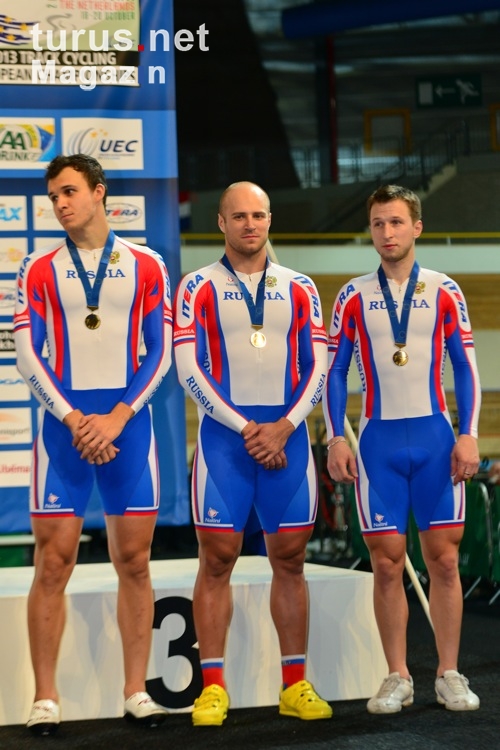Siegerehrung Teamsprint der Männer, EM 2013