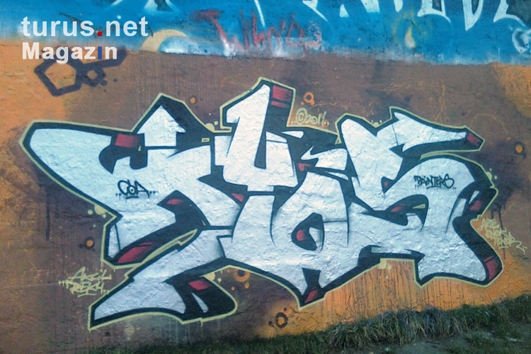 Graffiti an einer ehemaligen Eisenbahnbrücke am südlichen Stadtrand von Berlin