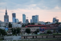 Skyline von Warschau im Abendlicht