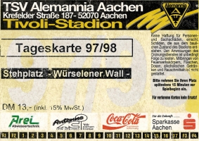Eintrittskarte Alemannia Aachen 1997/98