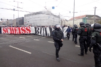 Fans des FC Hansa Rostock marschieren durch Leipzig