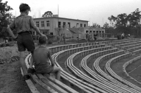 Bauarbeiten im Stadion in der Pionierrepublik in Berlin Wuhlheide (heute FEZ), 1951