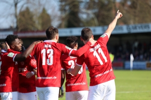 Torjubel Simon Engelmann SC Wiedenbrück vs. Rot-Weiss Essen Spielfotos 26-03-2022