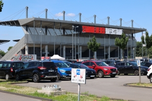 Stadion an der Hafenstraße Schriftzug Rot-Weiss Essen 