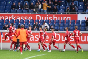 Torjubel Rot-Weiss Essen 3. Liga MSV Duisburg - Rot-Weiss Essen Spielfotos 26.09.2023