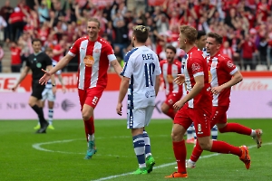 Rot-Weiss Essen Torjubel zum 2:1 gegen MSV Duisburg  07.04.2024