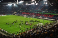 Anhänger von Dynamo Dresden auf dem Rasen von Hannover 96 