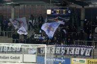 Fans / Ultras des SV Babelsberg 03 beim Heimspiel gegen Preußen Münster bei klirrender Kälte