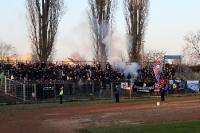 Fans / Ultras des SV Babelsberg 03 zündeln im Stadion der Freundschaft in Frankfurt / Oder