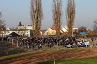 Polizei bringt den Babelsberger Anhang in den Gästebereich des Stadions der Freundschaft