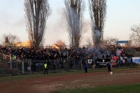 Fans / Ultras des SV Babelsberg 03 zündeln im Stadion der Freundschaft in Frankfurt / Oder