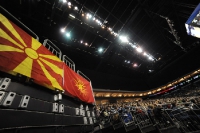 Mazedonien Fahne und Stern von Vergina bei Alba Berlin