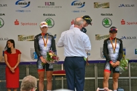 Judith Arndt, Charlotte Becker und Trixi Worrack bei der Siegerehrung, Straßenrennen DM 2012