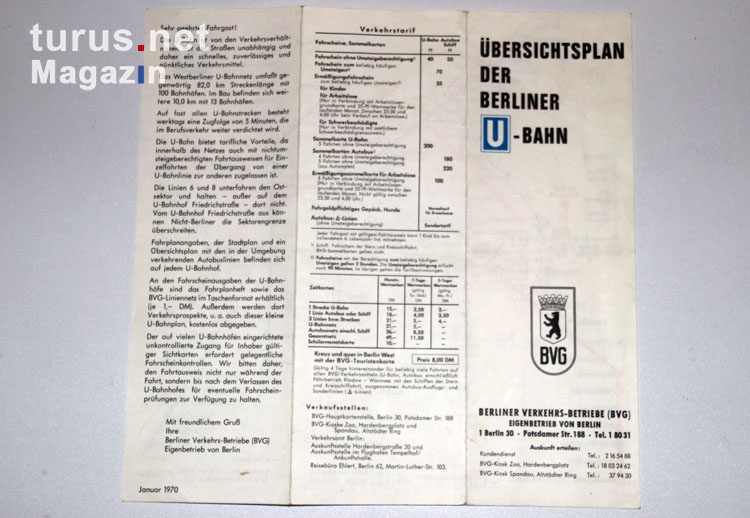 Übersichtsplan der BVG (Januar 1970)