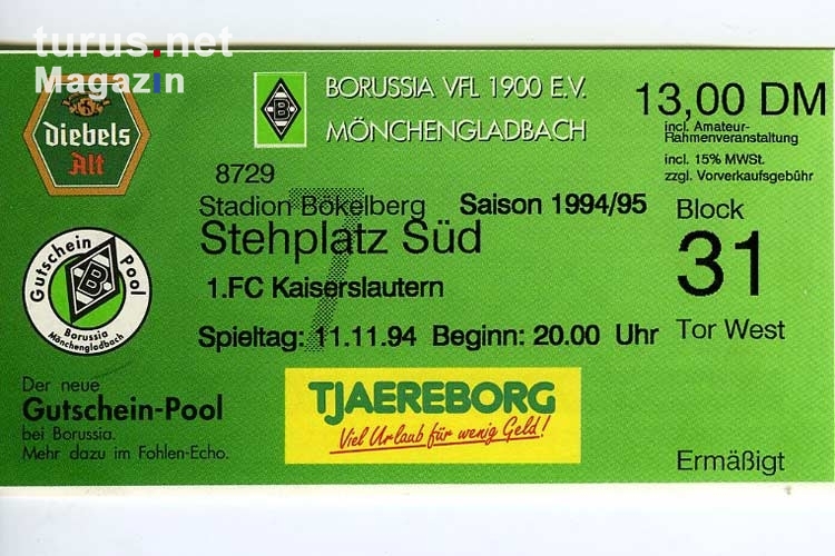 Eintrittskarte im Stadion Bökelberg / Borussia Mönchengladbach 