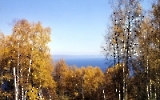 Blick auf den Baikalsee im goldenen Herbst