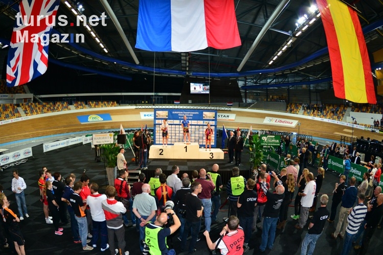 Siegerehrung Punktefahren der Frauen, EM 2013