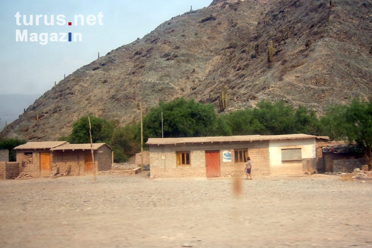 einfache Wohnhäuser in der trockenen, kargen Landschaft von Salta - Villazon in Argentinien