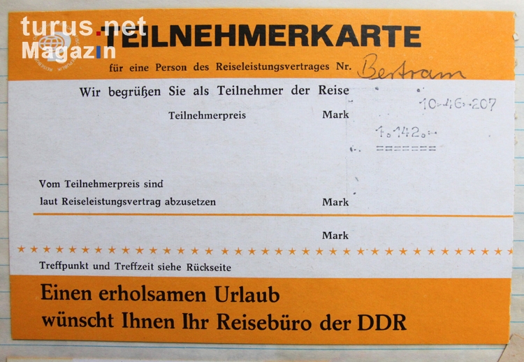 Teilnehmerkarte DDR Reise
