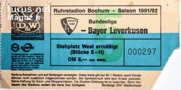 Eintrittskarte VfL Bochum 1991/92