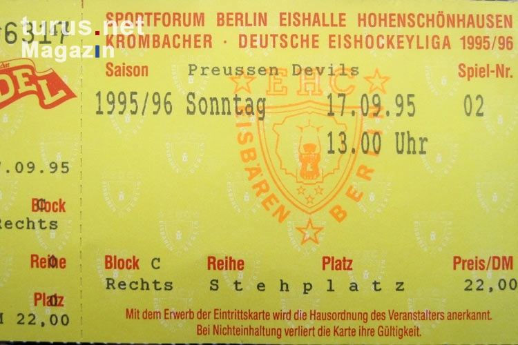 Ticket EHC Eisbären Berlin - Preussen Devils, 17. September 1995