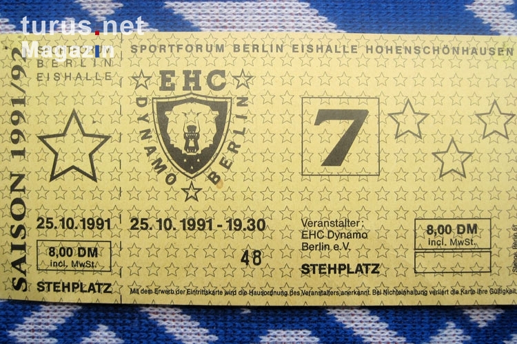 Ticket EHC Dynamo Berlin - Grefrather EC, 25. Oktober 1991