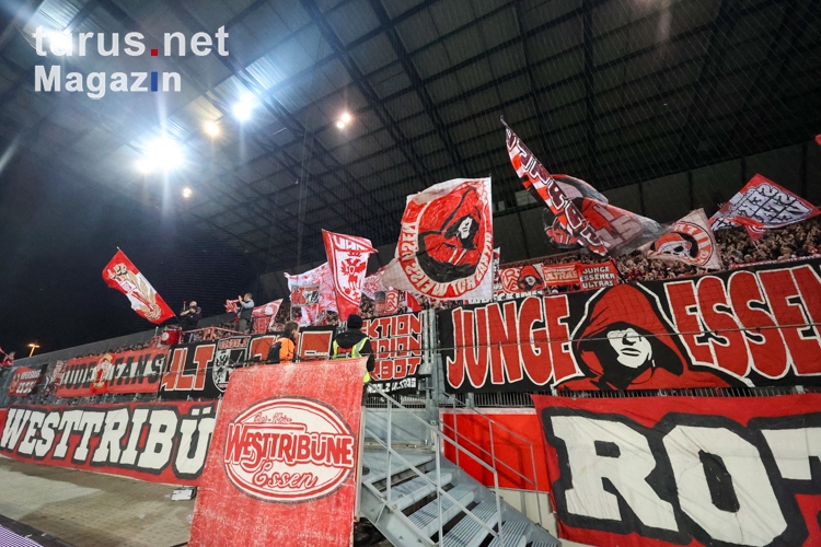 RWE Fans feiern Sieg. Rot-Weiss Essen vs. SV Waldhof Mannheim Spielfotos 12.11.2023