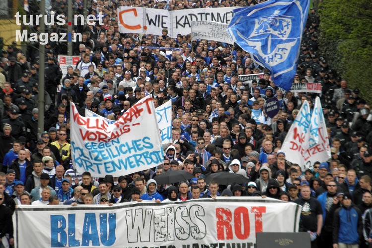 march of FC Hansa Rostock supporters in Hamburg