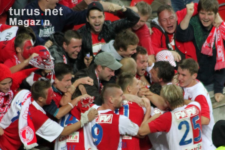 Emotionaler Torjubel nach dem 1:0-Treffer des SK Slavia gegen Sparta Praha
