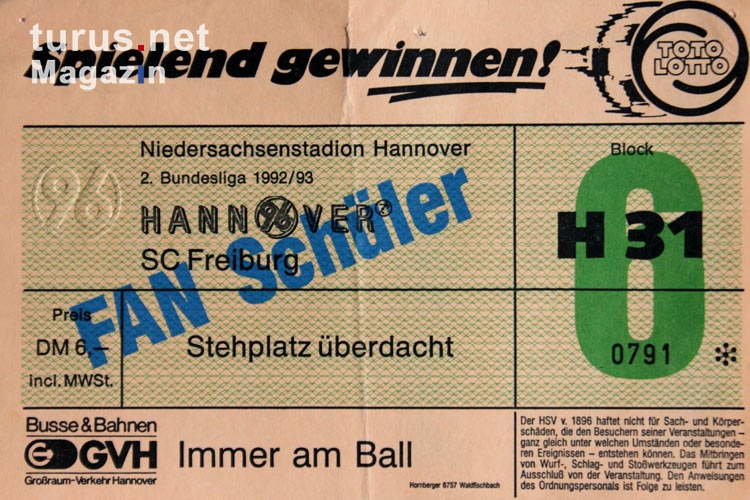 Eintrittskarte Hannover 96 gegen SC Freiburg