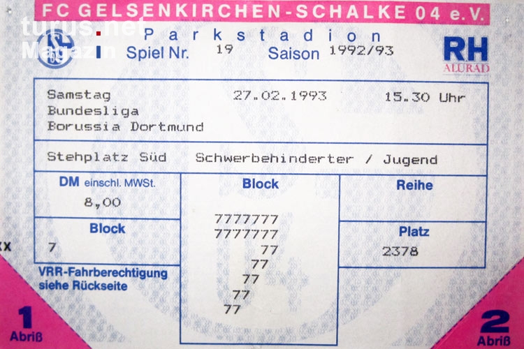 Eintrittskarte Revierderby Schalke 04 gegen BVB 09