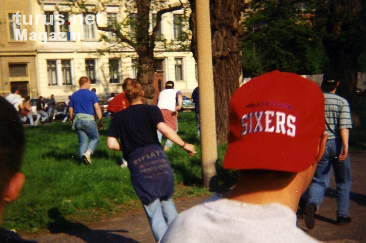 Laufereien nach dem Spiel VfB Leipzig - Bayer 04 Leverkusen, Frühjahr 1994