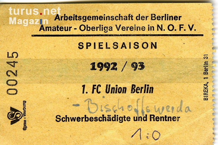 1. FC Union Berlin vs. Bischofswerda, Aufstiegsspiel 1992/93