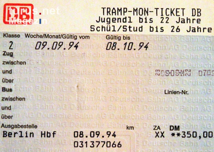 Tramper Monatsticket der Deutschen Bahn, 1994