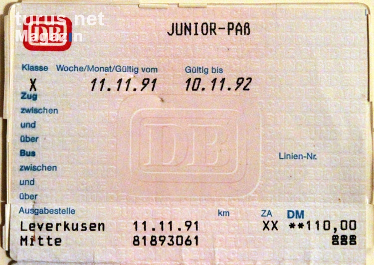 Junior-Pass der Deutschen Bundesbahn, 1991