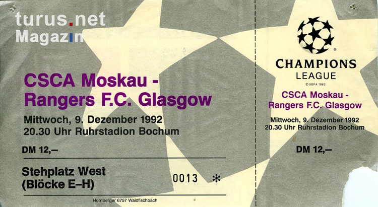 ZSKA Moskau vs. Glasgow Rangers, 1992