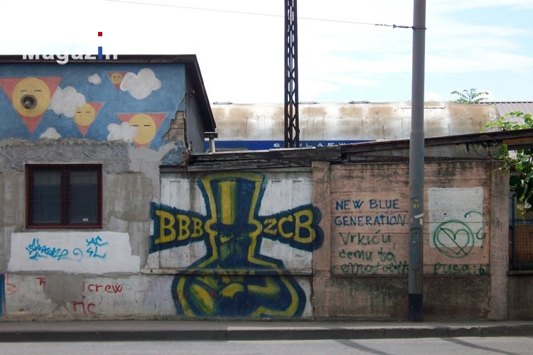 Graffiti der Bad Blue Boys in der Innenstadt