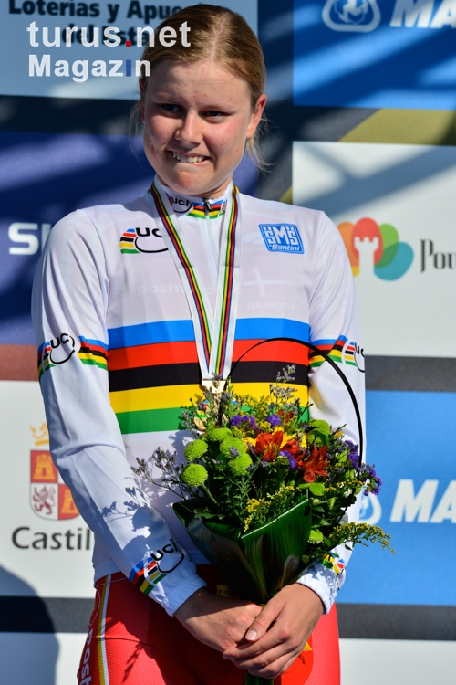 Amalie Dideriksen bei der Siegerehrung, WM 2014