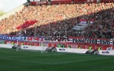 RWE Westtribühne mit Ultras Banner 