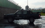 Police in Kabul, Polizeifahrzeug vor einem Hochsicherheitscamp, Islamische Republik Afghanistan