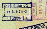 slowakischer Stempel im Reisepass, Grenzübergang Stúrovo, Grenzkontrolle in der Eisenbahn