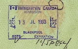 Immigration Canada, Einreisestempel von Kanada aus dem Jahre 1993